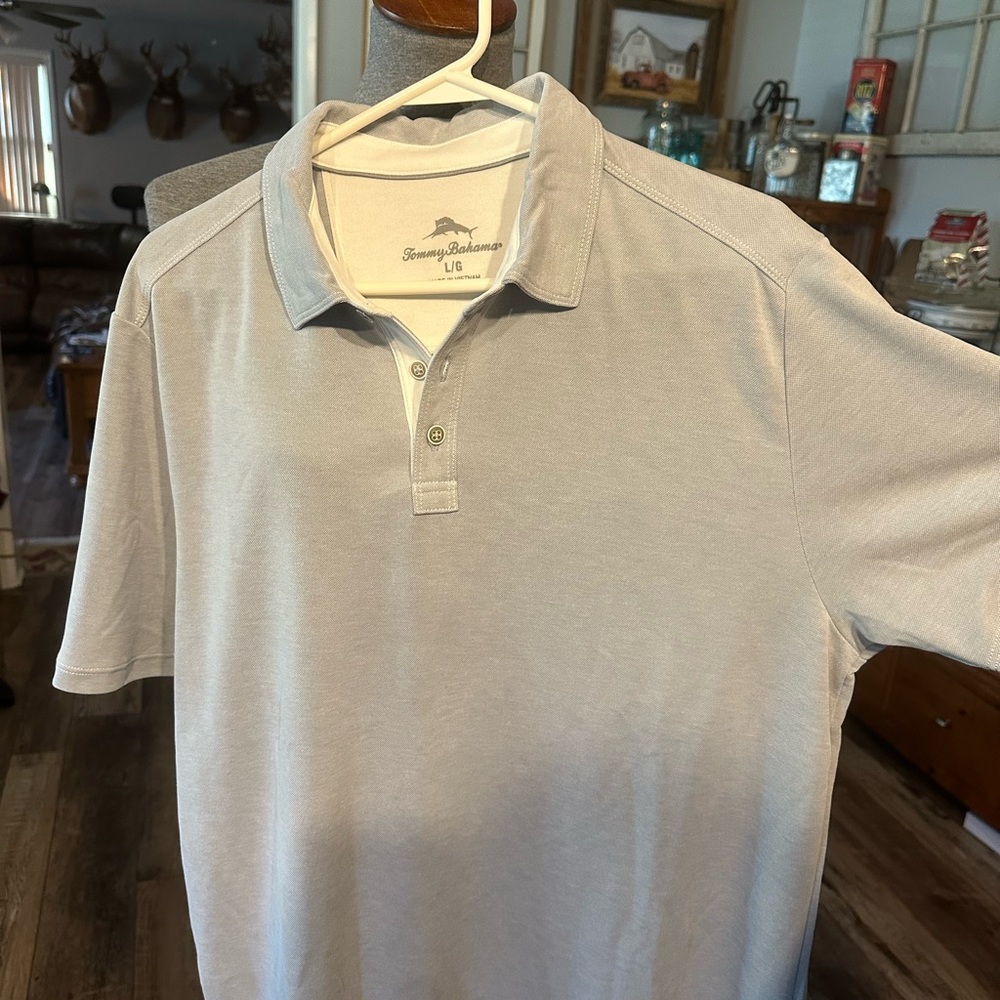 Tommy Bahama Gray Polo Shirt Soft Cotton Casual